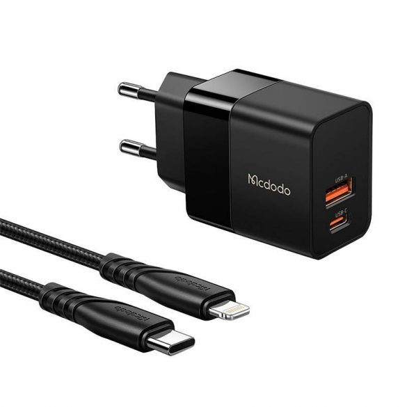 Mcdodo CH-1952 USB + USB-C încărcător de perete, 20W + cablu USB-C Lightning (negru)