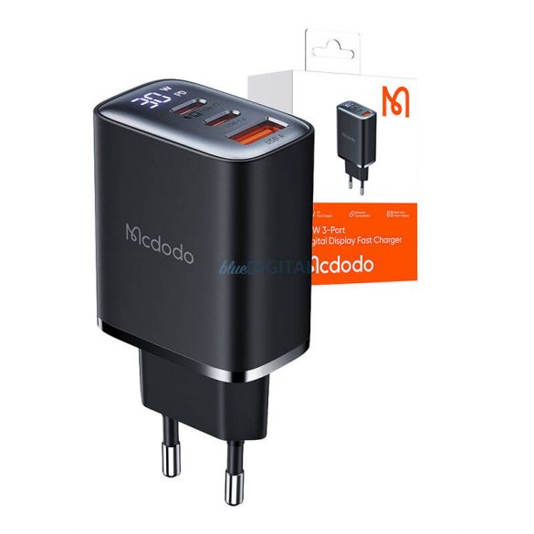 Mcdodo CH-2180 încărcător de rețea cu 1xUSB-A și 2xUSB-C conexiune și afișaj 30W - negru