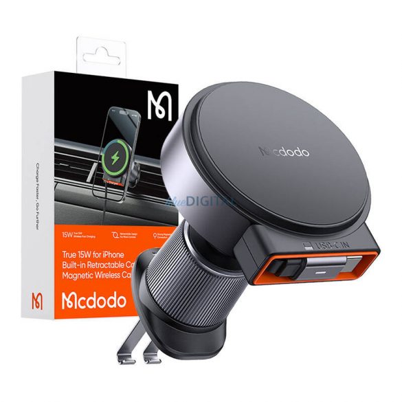 Încărcător auto wireless cu cablu USB-C retractabil Mcdodo CH-3000, 15W (negru)