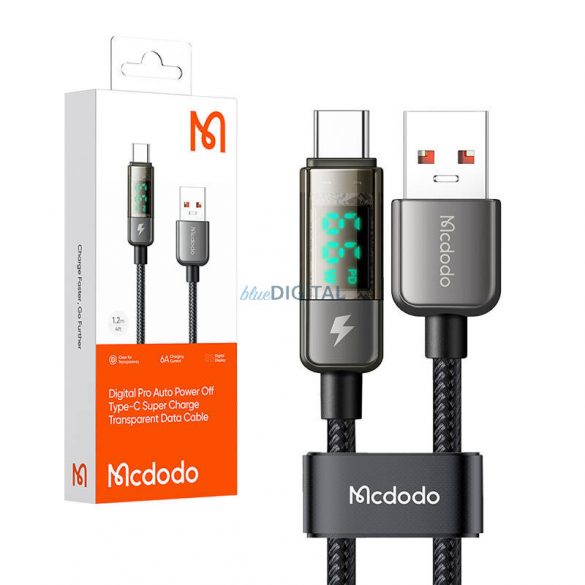 Mcdodo CA-3630 Cablu USB-A - Type-C cu afișaj (protecție la supraîncărcare) PD 100W 6A 1.2m - negru