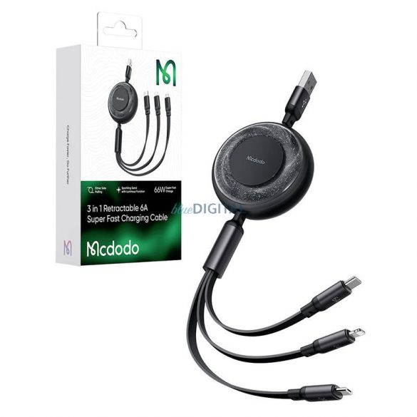 Mcdodo CA-3730 3-in-1 Tip-C - Tip-C / Lightning / cablu microUSB 6A 1.2m - negru