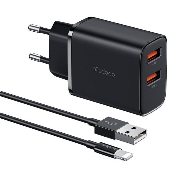 Mcdodo CH-5071 USB-A*2, încărcător de rețea de 12 W + cablu USB-A la Lightning (negru)