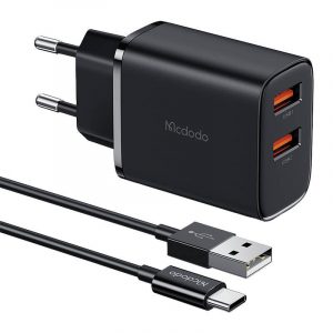 Mcdodo CH-5072 USB-A*2, încărcător de putere 12W + cablu USB-A la USB-C (negru)