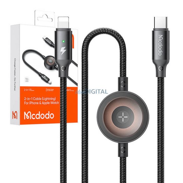 Mcdodo CA-5680 2-in-1 Tip-C la cablu Lightning și încărcător Apple Watch 36W 1.5m - negru