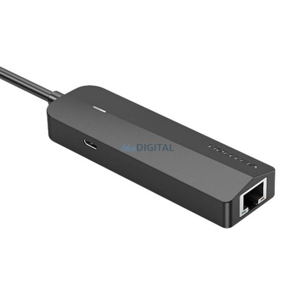 USB-C și 3x USB 2.0, RJ45, hub Micro-B Vention TGOBB 0,15 m, negru