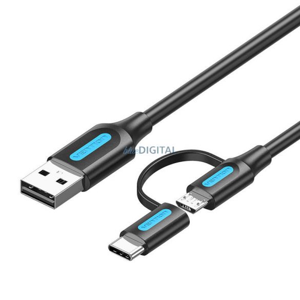 Cablu USB 2 în 1 USB 2.0 USB-C/Micro-B USB Vention CQDBF 1m (negru)