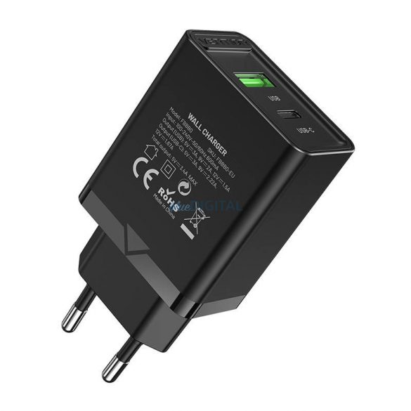 Încărcător de perete EU USB-A(18W), USB-C(20W) Vention FBBB0-EU, 2.4A, PD3.0 (negru)