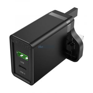 Încărcător de perete USB (A+C) Vention FBBB0-UK (18W/20W) UK Negru