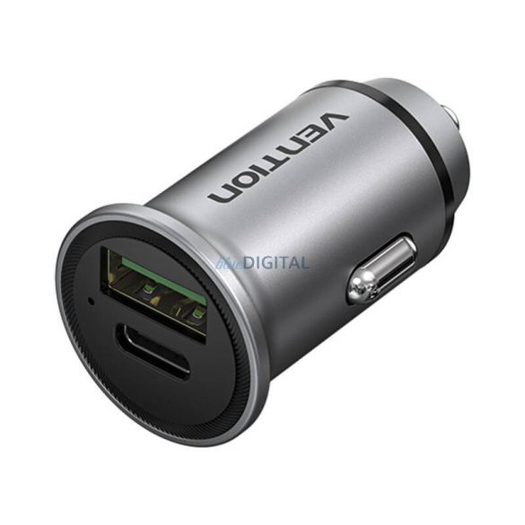 Încărcător auto cu două porturi Vention FFBH0 USB A+C (18/20) gri