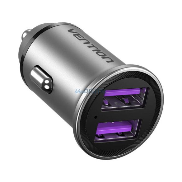 Încărcător auto cu două porturi Vention FFEH0 USB A+A (30/30) gri