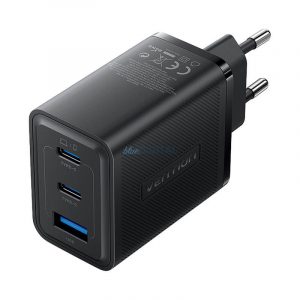 Încărcător Vention FERB0-EU cu 1xUSB-A și 2xUSB-C conexiune 30W/65W GaN - negru