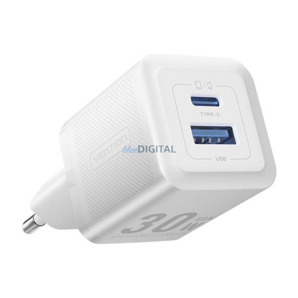 Încărcător Vention FEQW0-EU cu 1xUSB-A și 1xUSB-C conexiune 30W GaN - alb