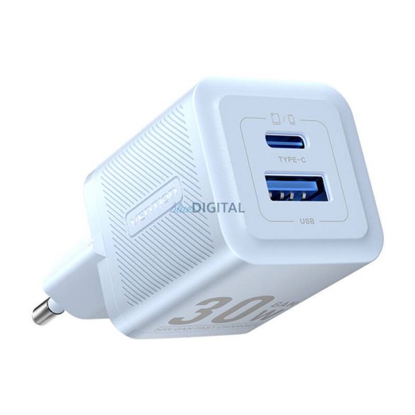 Încărcător de rețea Vention FEQL0-EU cu 1xUSB-A și 1xUSB-C conexiune 30W GaN - albastru