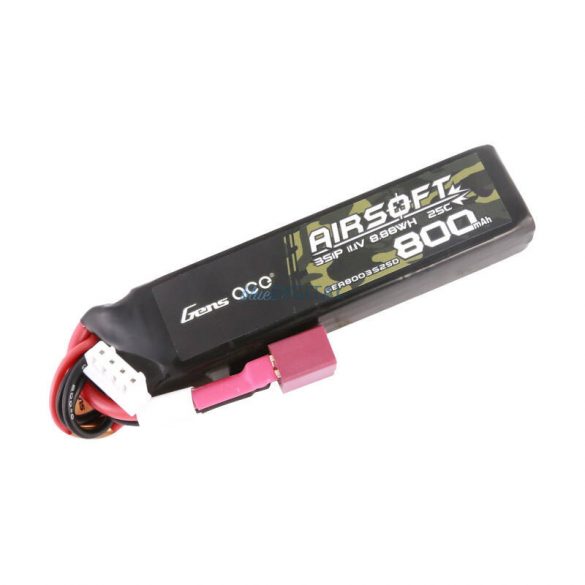 Gens Ace Lipo 800MAH 11.1V 25C 3S1P Airsoft Gun Lipo BatteryT (Deans)