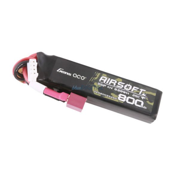 Gens Ace Lipo 800MAH 11.1V 25C 3S1P Airsoft Gun Lipo BatteryT (Deans)