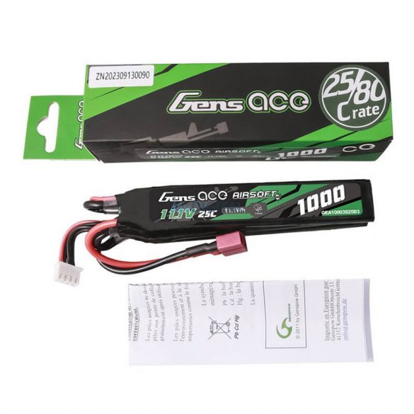 Gens ace 25C 1000mAh 3S1P 11.1V Nunchuck 3X Airsoft Gun Lipo Baterie T Plug