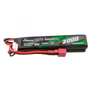 Gens Ace 25C 2000mAh 2S2P 7.4V Saddle Airsoft Gun Lipo Battery Mini Deans(T) Plug