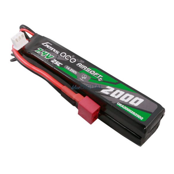 Gens Ace 25C 2000mAh 2S2P 7.4V Saddle Airsoft Gun Lipo Battery Mini Deans(T) Plug