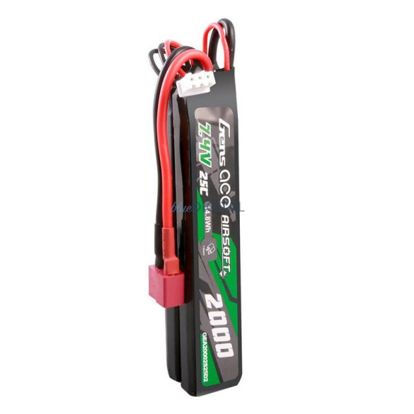 Gens Ace 25C 2000mAh 2S2P 7.4V Saddle Airsoft Gun Lipo Battery Mini Deans(T) Plug