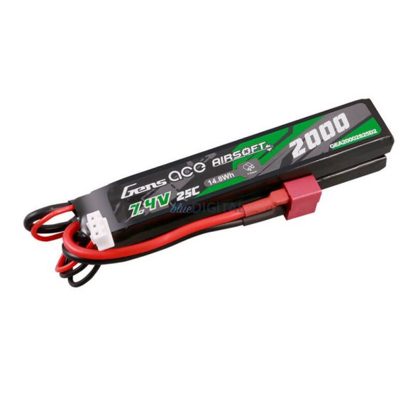 Gens Ace 25C 2000mAh 2S2P 7.4V Saddle Airsoft Gun Lipo Battery Mini Deans(T) Plug