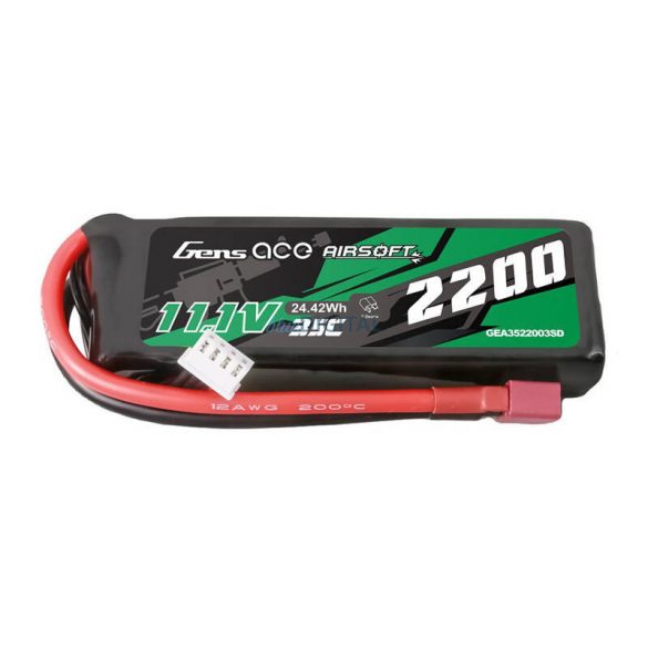 Gens ace 35C 2200mAh 3S1P 11.1V Airsoft Gun Lipo baterie T Plug