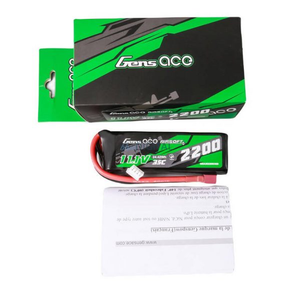 Gens ace 35C 2200mAh 3S1P 11.1V Airsoft Gun Lipo baterie T Plug