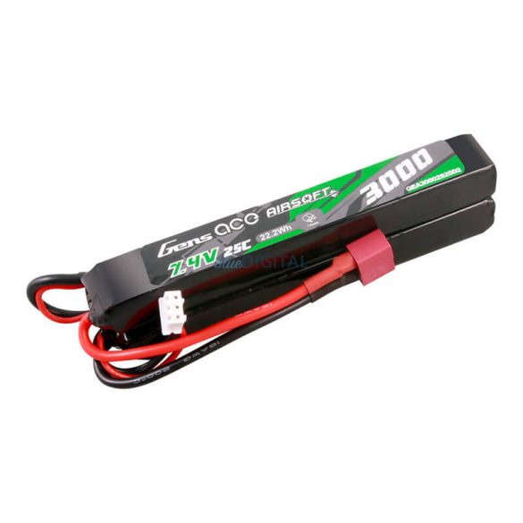 Gens ace 25C 3000mAh 2S2P 7.4V Saddle Airsoft Gun Lipo Battery Mini Deans(T) Plug