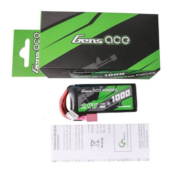 Gens ace 35C 1000mAh 2S1P 7.4V Airsoft Gun Lipo baterie T Plug