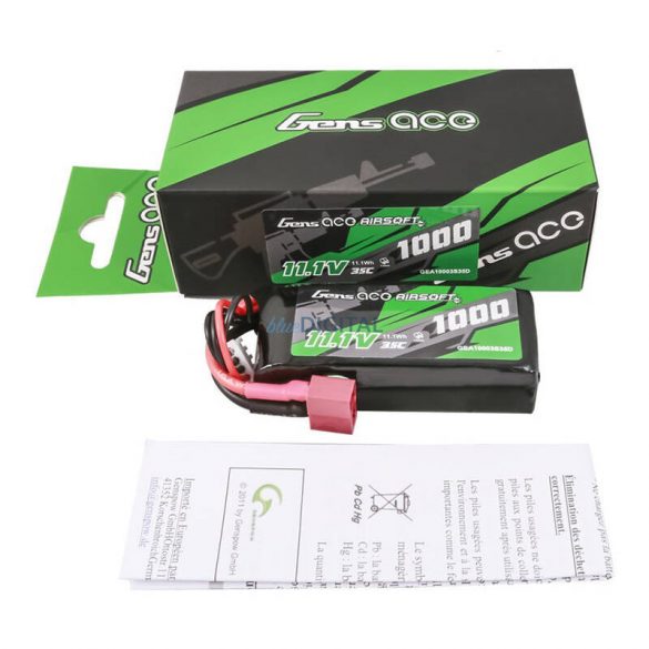 Gens ace 35C 1000mAh 3S1P 11.1V Airsoft Gun Lipo baterie T Plug