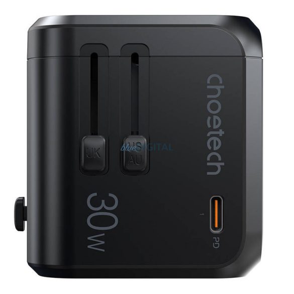 Choetech PD5008, 3xUSB-A, 1xUSB-C, GaN, 30W, SUA/EU/UK/AU (negru), încărcător de perete de călătorie