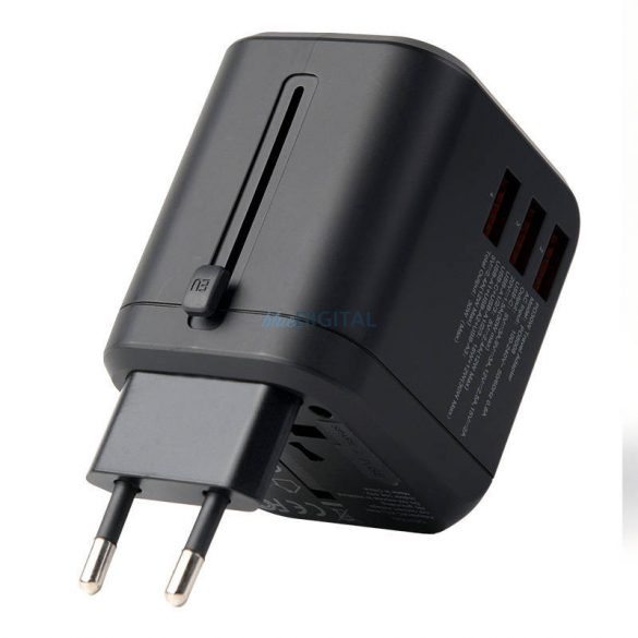 Choetech PD5008, 3xUSB-A, 1xUSB-C, GaN, 30W, SUA/EU/UK/AU (negru), încărcător de perete de călătorie