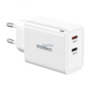 Choetech PD6013 Încărcător de putere cu conexiune 2xUSB-C GaN PD 65W - alb