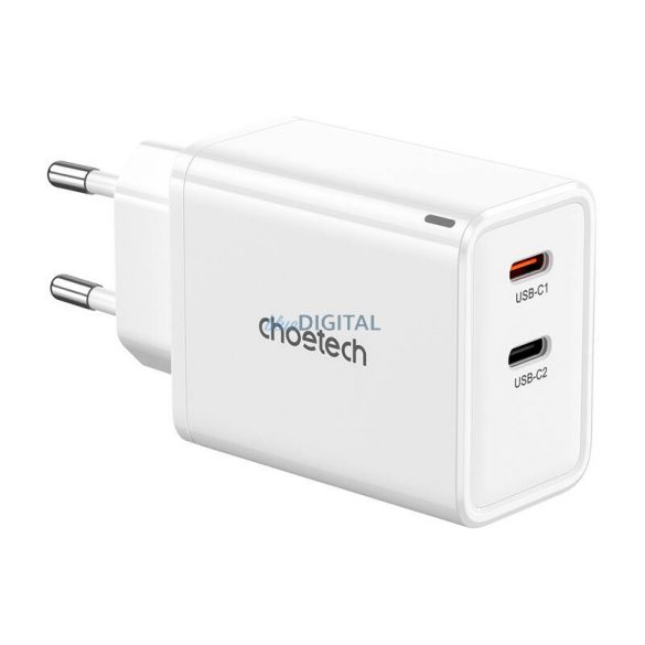 Choetech PD6013 Încărcător de putere cu conexiune 2xUSB-C GaN PD 65W - alb