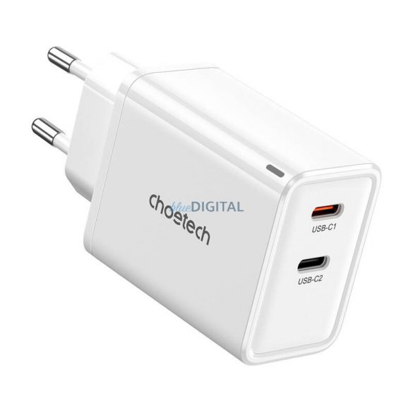 Choetech PD6013 Încărcător de putere cu conexiune 2xUSB-C GaN PD 65W - alb