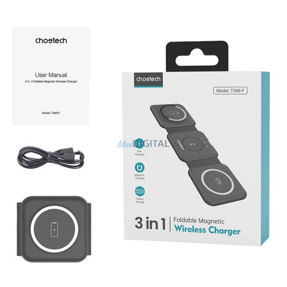 Choetech T588-F 3in1 Magnetic Wireless Charger 15W (negru)