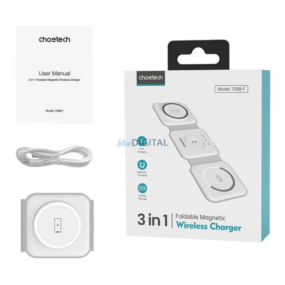 Încărcător wireless magnetic 3 în 1 Choetech T588-F 15 W (alb)