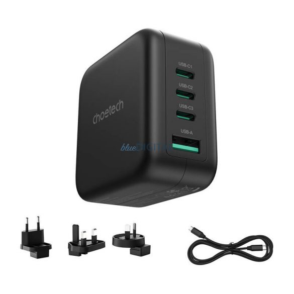 Choetech PD6055 încărcător de călătorie cu adaptoare EU/UK/AU, 70W GaN - negru