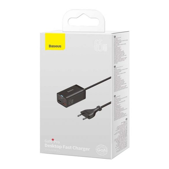 Încărcător rapid Baseus GaN3 Pro, 2x USB-C, 2x USB, 65W (negru)