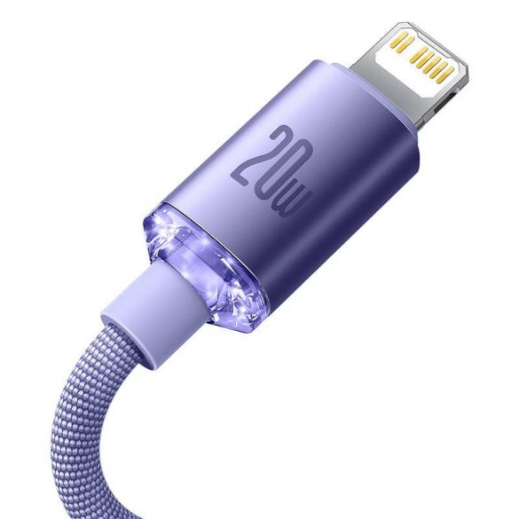 Cablu USB-C Baseus Crystal Shine pentru Lightning, 20 W, PD, 1,2 m (violet)