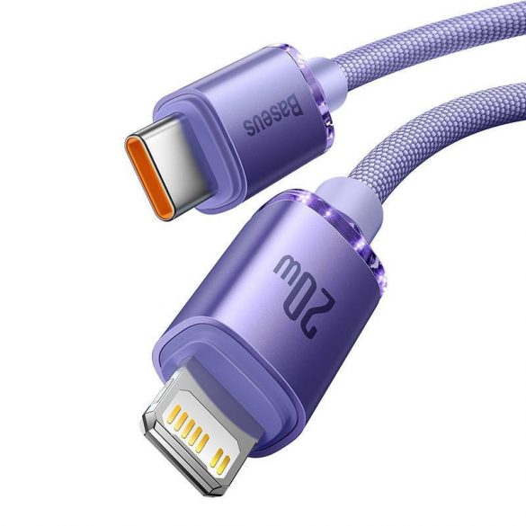 Cablu USB-C Baseus Crystal Shine pentru Lightning, 20 W, PD, 1,2 m (violet)