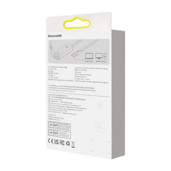 Adaptor de rețea Baseus Lite Series USB - RJ45, 100 Mbps (negru)