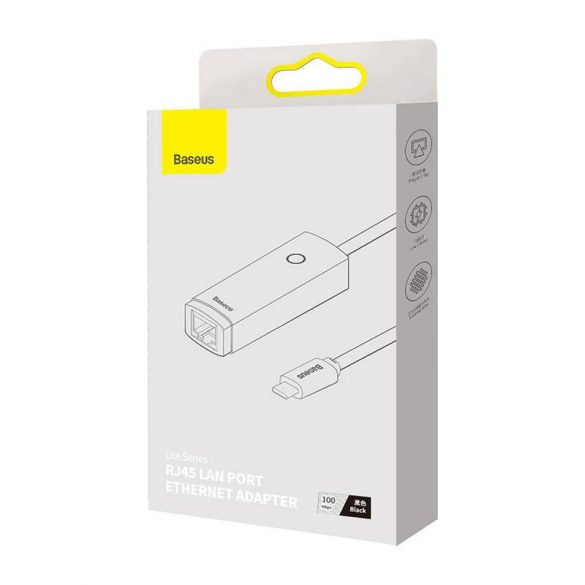 Adaptor de rețea Baseus Lite Series USB-C - RJ45, 100 Mbps (negru)