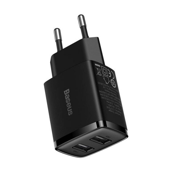 Baseus încărcător rapid compact, 2x USB, 10.5W (negru)