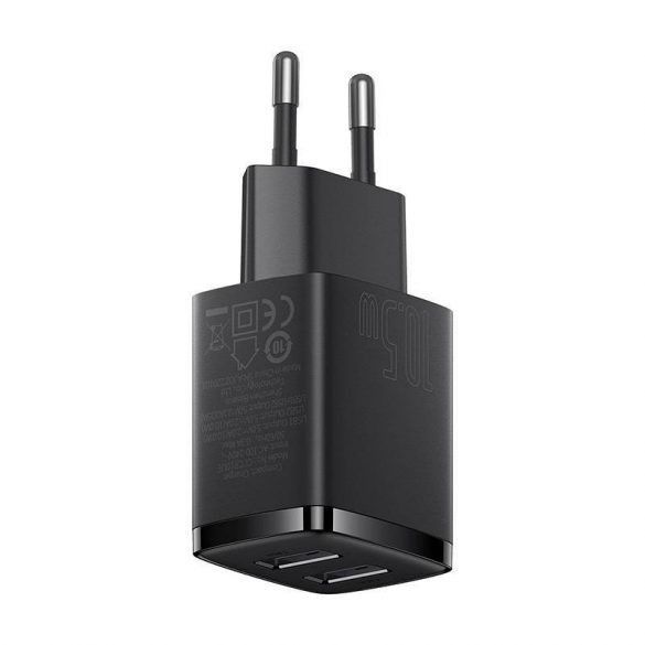 Baseus încărcător rapid compact, 2x USB, 10.5W (negru)