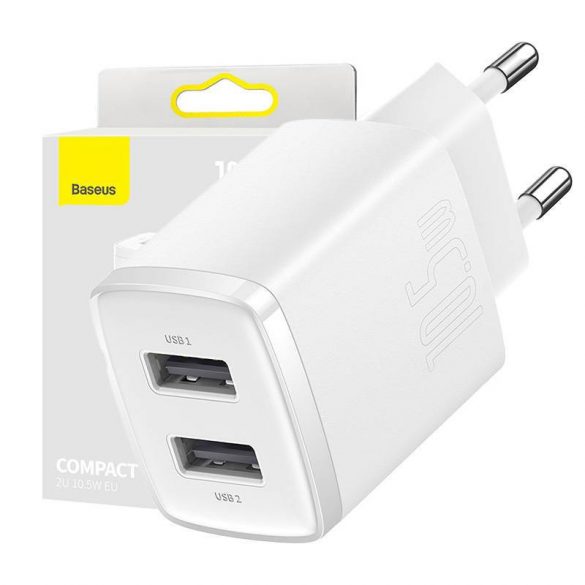 Încărcător rapid compact Baseus, 2x USB, 10,5 W (alb)