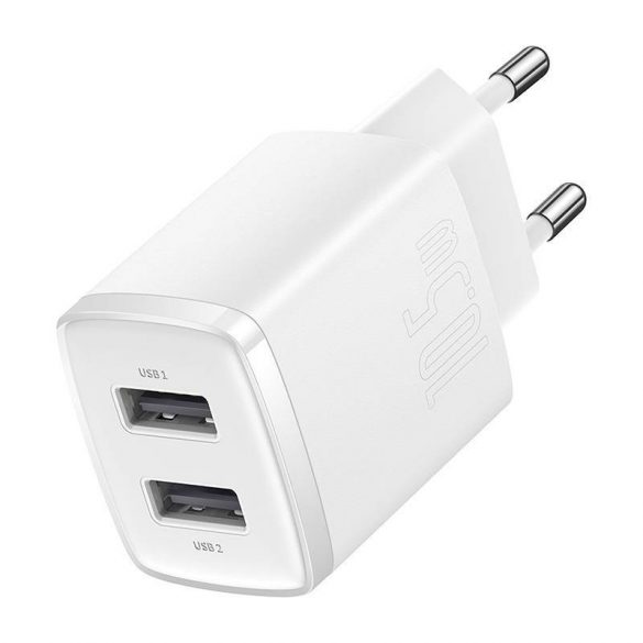 Încărcător rapid compact Baseus, 2x USB, 10,5 W (alb)