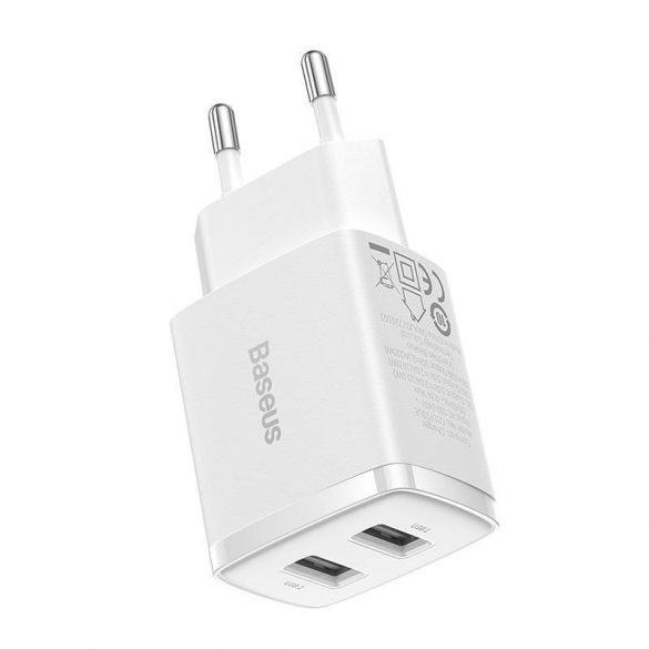 Încărcător rapid compact Baseus, 2x USB, 10,5 W (alb)