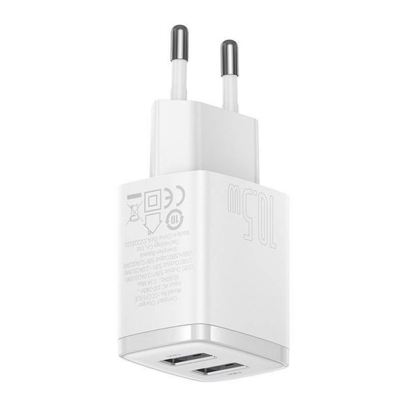 Încărcător rapid compact Baseus, 2x USB, 10,5 W (alb)