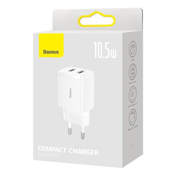 Încărcător rapid compact Baseus, 2x USB, 10,5 W (alb)