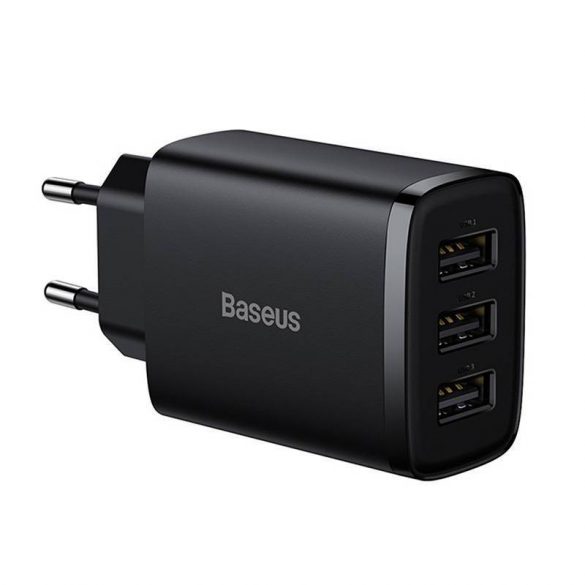 Baseus încărcător compact rapid, 3x USB, 17W (negru)